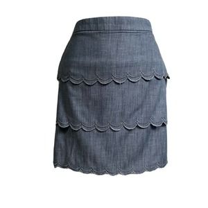 Banana Republic Short Scalloped Edges Tiered Skirt in Chambray Blue~0‎